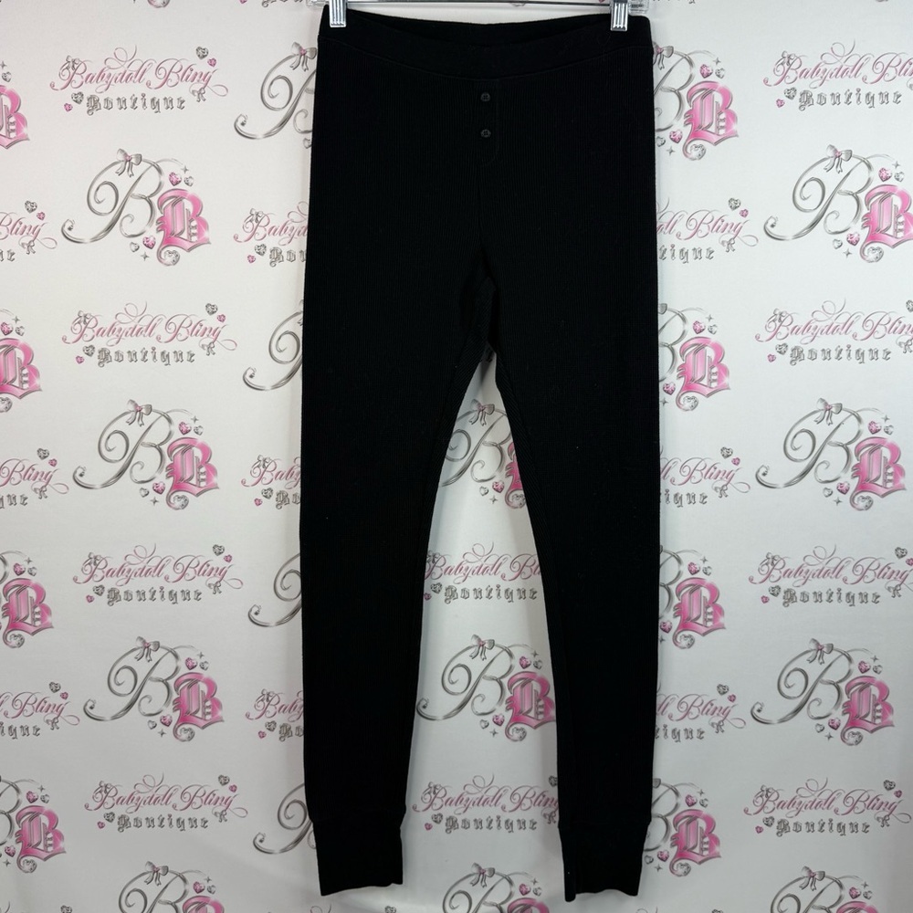 Old navy leggings tights thermal waffle knit buttons Black Thermal Leggings